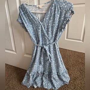 Floral Blue Wrap Dress